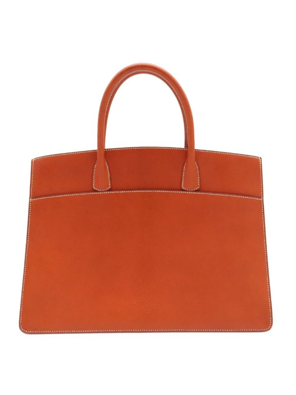 Hermes White Bus GM Handbag Business Bag Chevre Leather Noisette Brown Silver